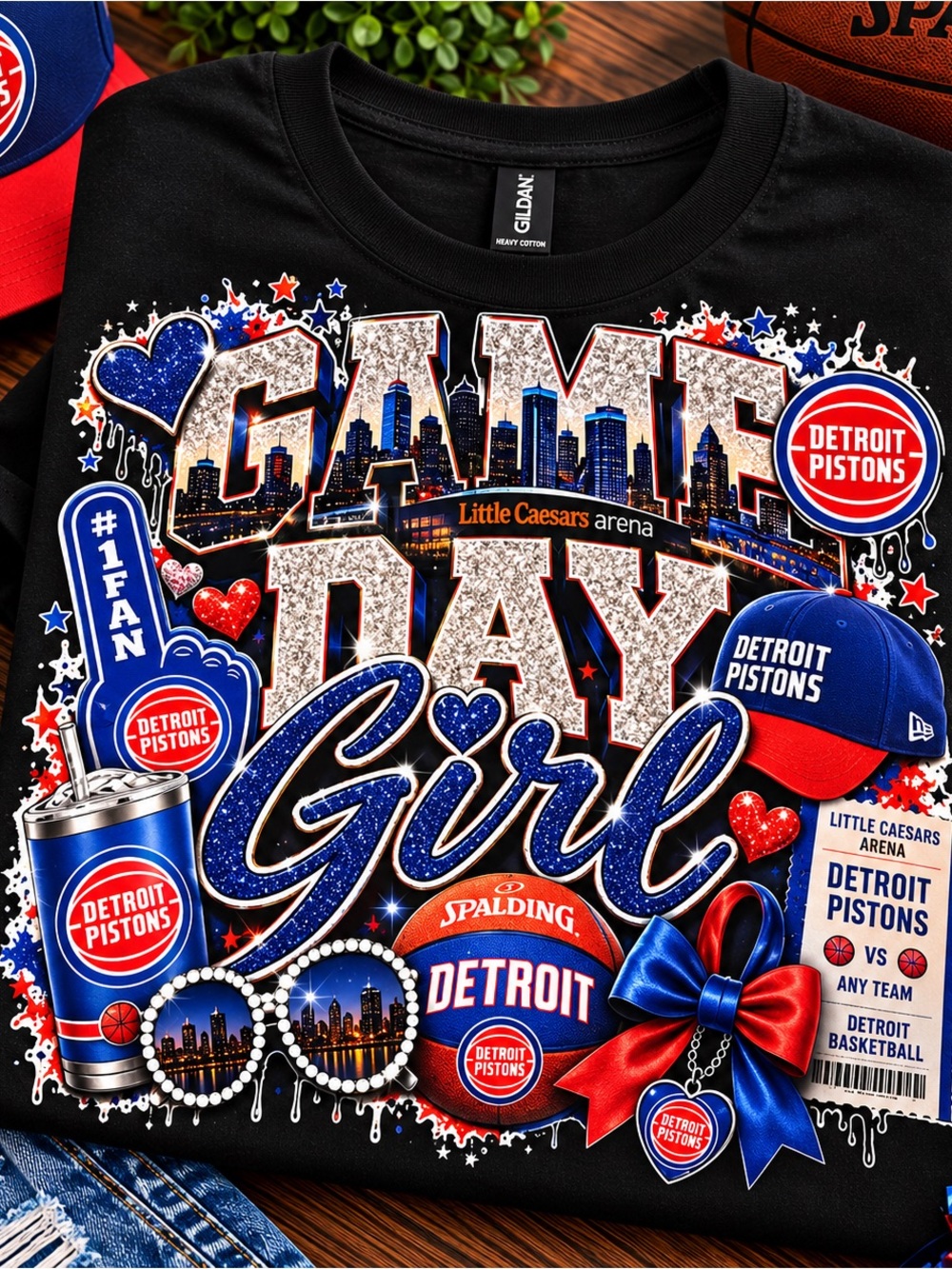 Detroit Pistons Girls' Black 'Game Day Girl' Graphic Tee